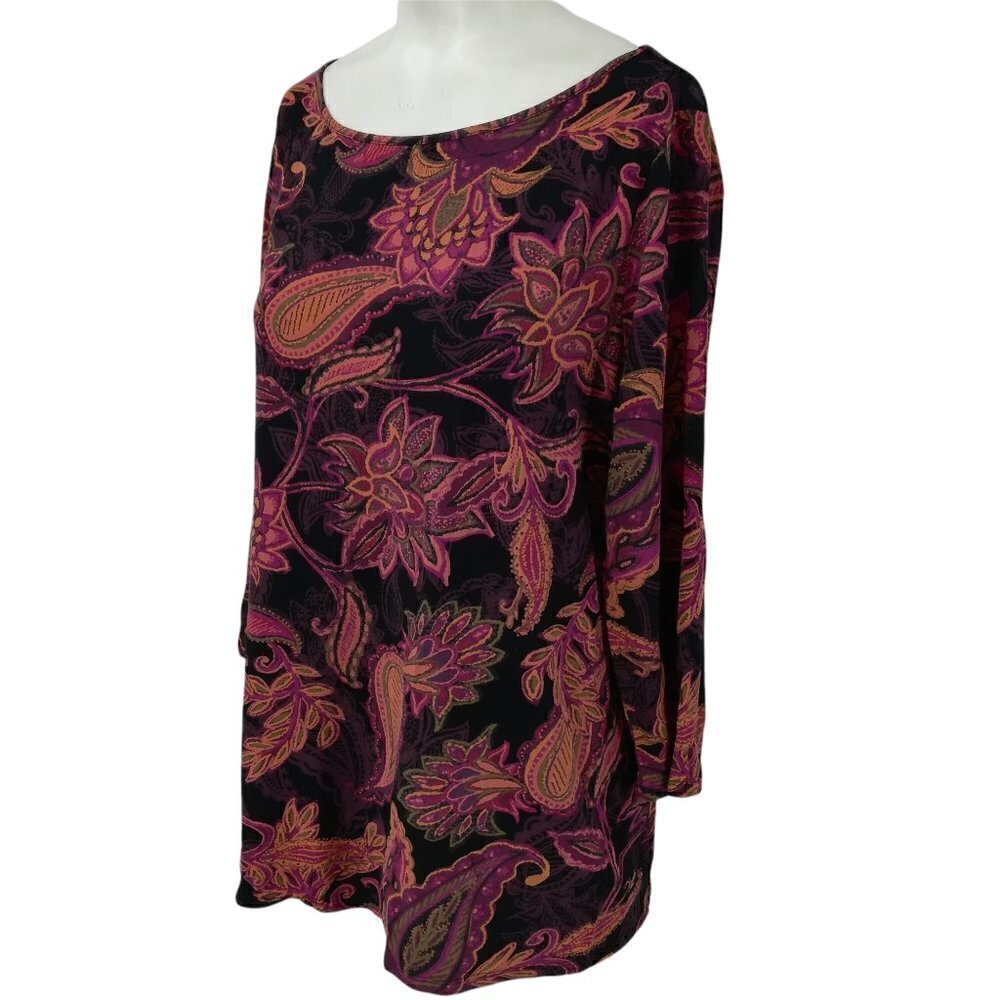 J.Jill Wearever Collection Paisley Blouse Size M Stretch 3/4 Sleeve Knit Orange - Picture 5 of 12